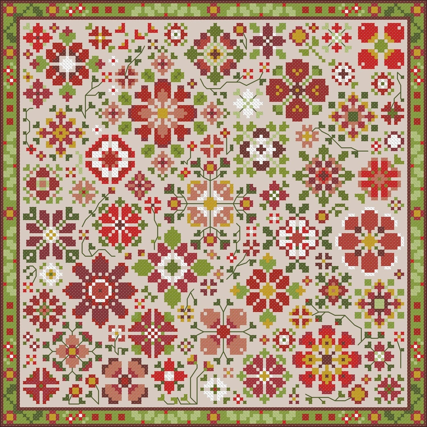 Flower-a-Day Cross Stitch Pattern - Red 3 Flower-a-Day Cross Stitch Pattern - Red