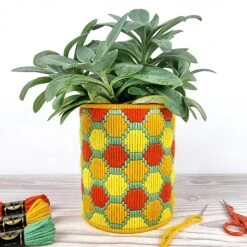 Bargello Needlepoint Kit - Honeycomb Plant Pot Kit