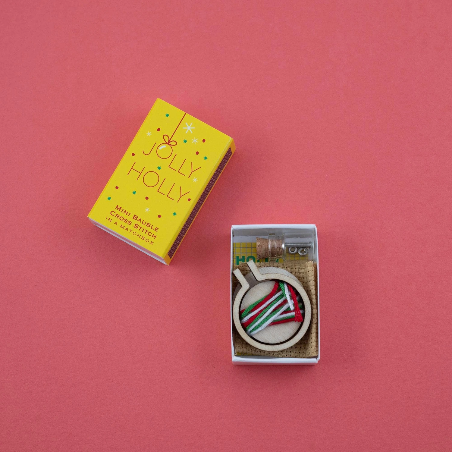 Christmas Bauble Jolly Holly Cross Stitch Hoop In A Matchbox 6 Christmas Bauble Jolly Holly Cross Stitch Hoop In A Matchbox - Image 4