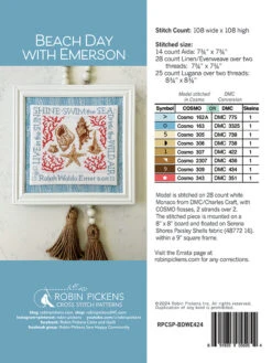 Beach Day With Emerson Cross Stitch Pattern -Olympus Handmade Store BeachDayWithEmersonCSP backcoverLR