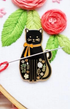 Black Cat Needle Minder -Olympus Handmade Store BlackCatHalloweenNeedleMinder