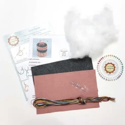 Hand Embroidered Felt Pincushion Kit -Olympus Handmade Store Corinne Lapierre Felt Pin Cushion Embroidery Craft Kit Contents