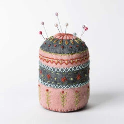 Hand Embroidered Felt Pincushion Kit -Olympus Handmade Store Corinne Lapierre Felt Pin Cushion Embroidery Craft Kit Cutout
