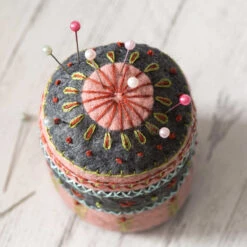 Hand Embroidered Felt Pincushion Kit -Olympus Handmade Store Corinne Lapierre Felt Pin Cushion Embroidery Craft Kit Pin Details