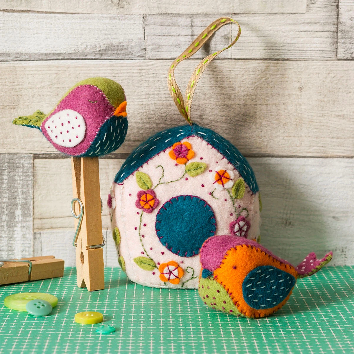Hand Stitched Felt Craft Kit - Bird House And Birds 3 Hand Stitched Felt Craft Kit - Bird House And Birds
