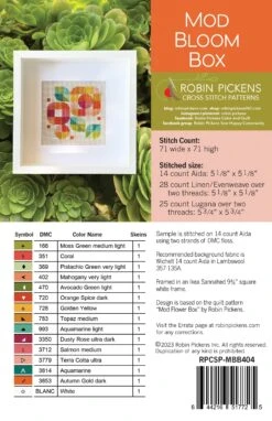 Mod Bloom Box Cross Stitch Pattern -Olympus Handmade Store ModBloomBox RobinPickens RPCSPMBB404back