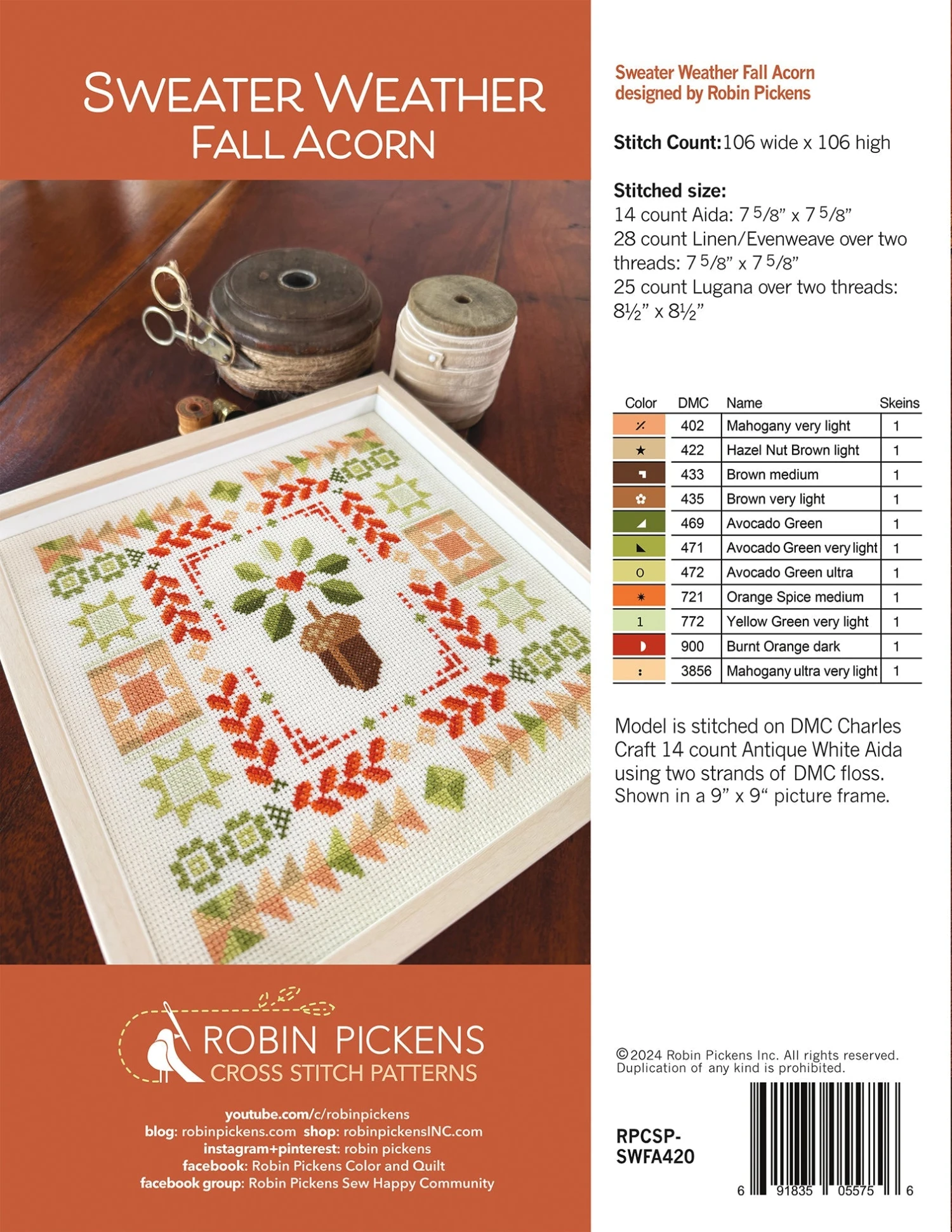 Sweater Weather Cross Stitch Pattern - Fall Acorn 7 Sweater Weather Cross Stitch Pattern - Fall Acorn - Image 5