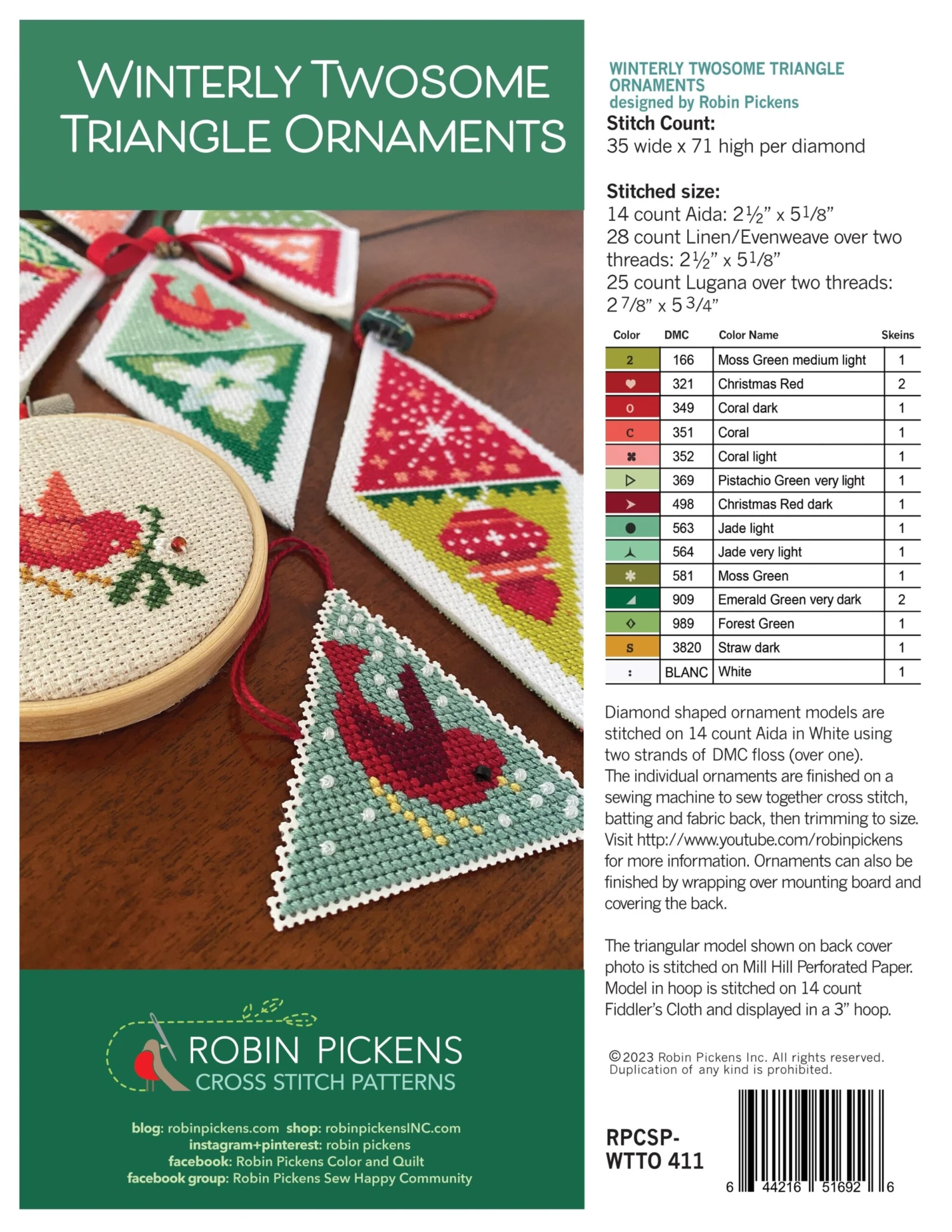 Winterly Twosome Triangle Ornaments Cross Stitch Pattern 6 Winterly Twosome Triangle Ornaments Cross Stitch Pattern - Image 4