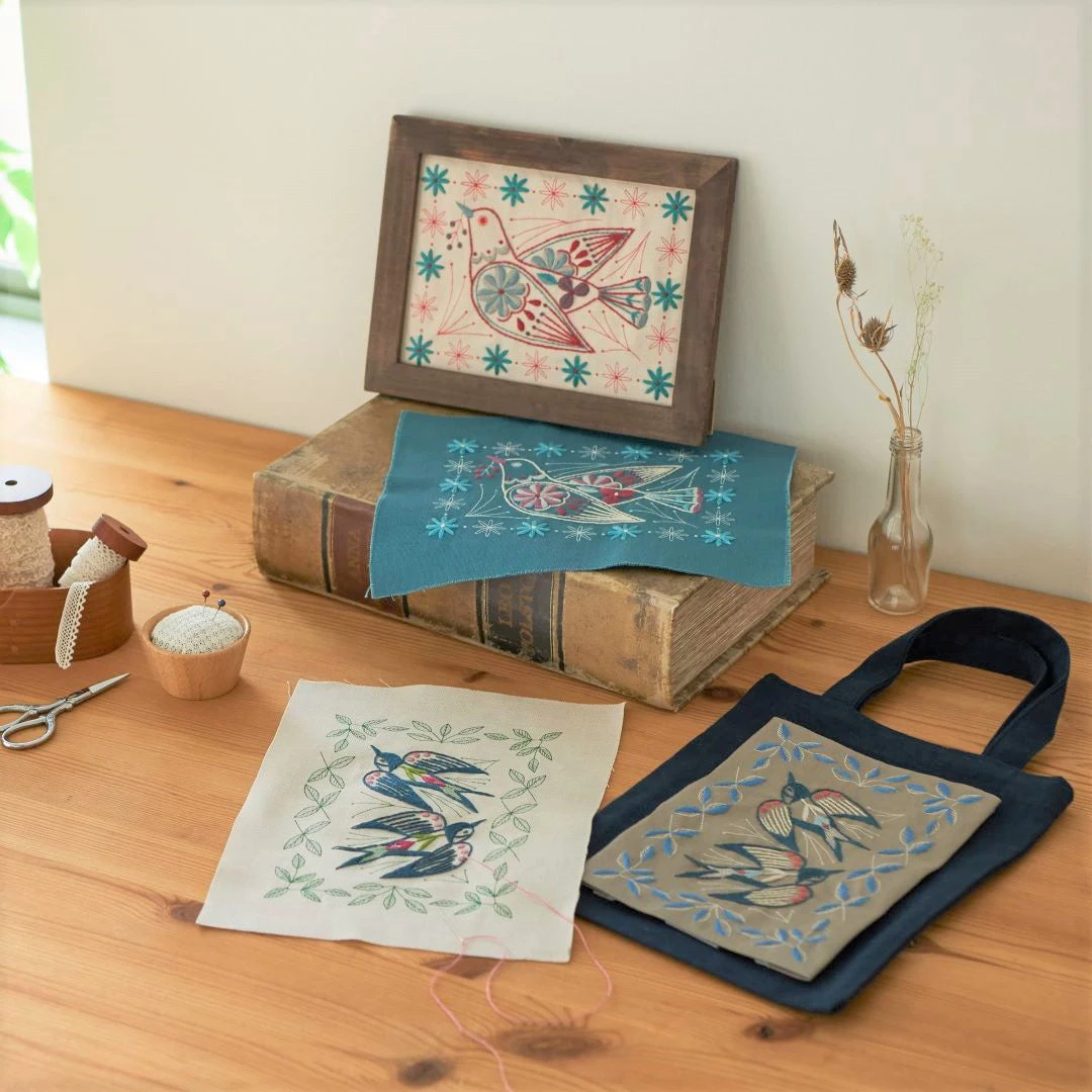 Two Swallows Hand Embroidery Kit - Stone Gray 5 Two Swallows Hand Embroidery Kit - Stone Gray - Image 3