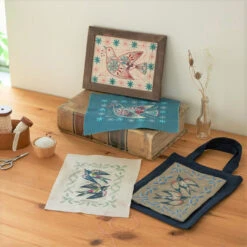 Dove With Flowers Hand Embroidery Kit - Vintage Blue -Olympus Handmade Store alice makabe lecien 01 fdb0d78a ce61 47a8 8e71 25203e7011e2