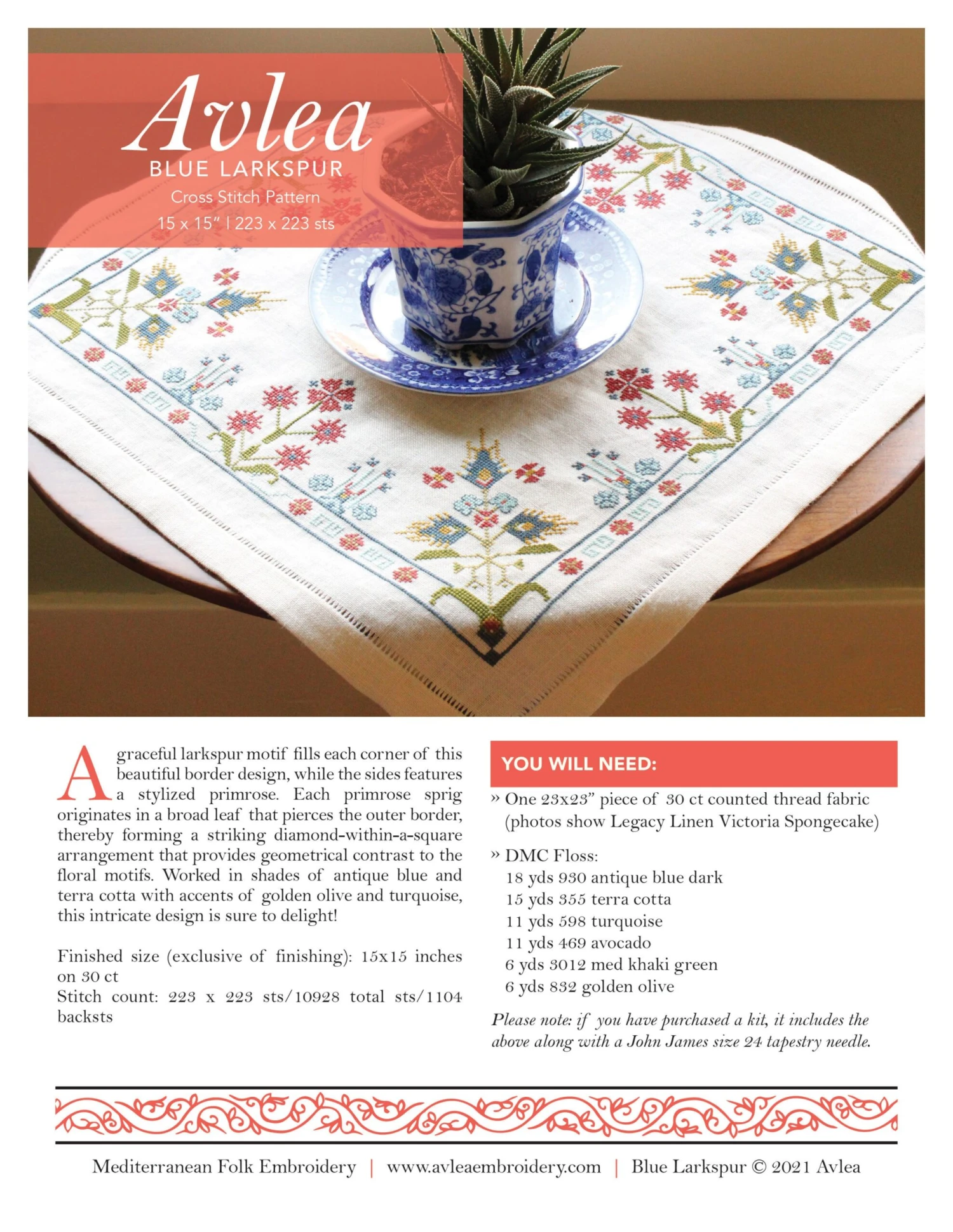 Mediterranean Folk Cross Stitch Kit - Blue Larkspur 8 Mediterranean Folk Cross Stitch Kit - Blue Larkspur - Image 6