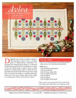 Mediterranean Folk Cross Stitch Kit - Delphian Cornflower -Olympus Handmade Store avlea mediterranean folk cross stitch pattern delphian cornflower 0