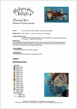 Dreaming Girl Cross Stitch Pattern -Olympus Handmade Store barbara ana cross stitch pattern dreaming girl 03
