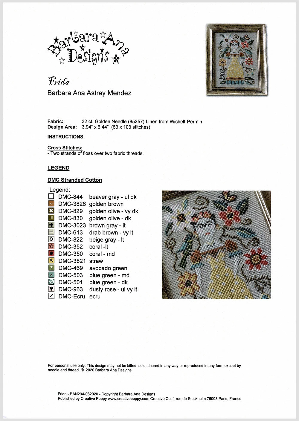 Frida Kahlo Cross Stitch Pattern 5 Frida Kahlo Cross Stitch Pattern - Image 3