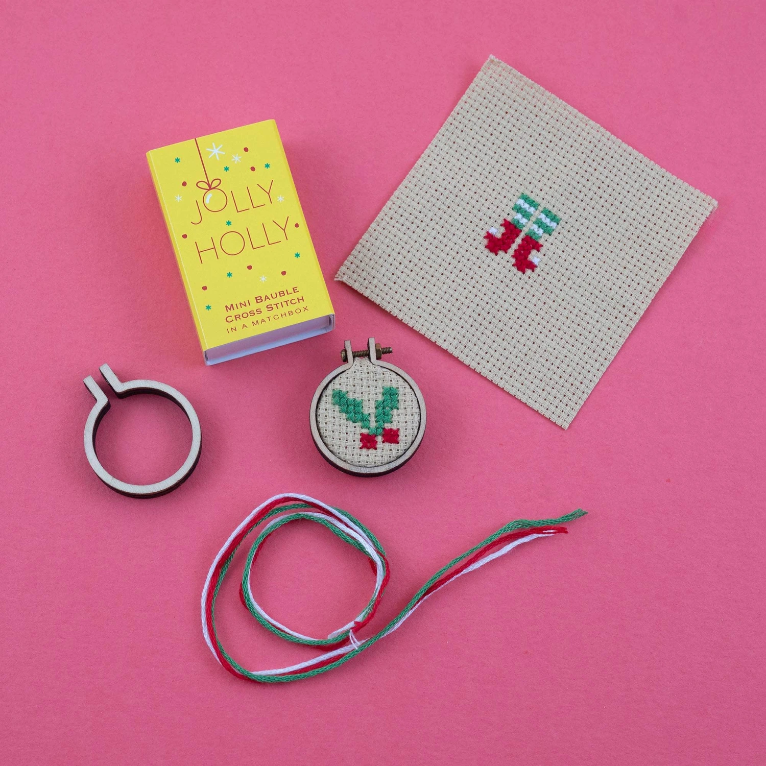 Christmas Bauble Jolly Holly Cross Stitch Hoop In A Matchbox 8 Christmas Bauble Jolly Holly Cross Stitch Hoop In A Matchbox - Image 6