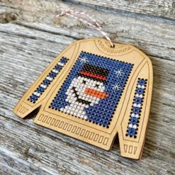 Ugly Sweater Cross Stitch Ornament Kit - Snowman -Olympus Handmade Store canadian stitchery cross stitch ornament kit snowman 02