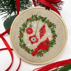 Cardinal Wreath Cross Stitch Pattern