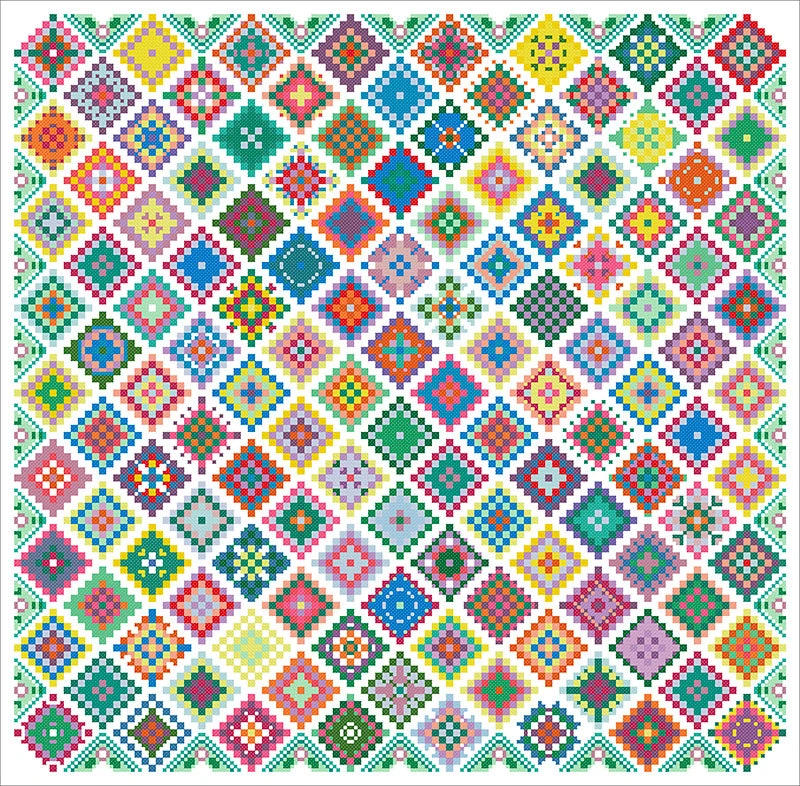 Granny Square Cross Stitch Pattern - Mardi Gras 3 Granny Square Cross Stitch Pattern - Mardi Gras
