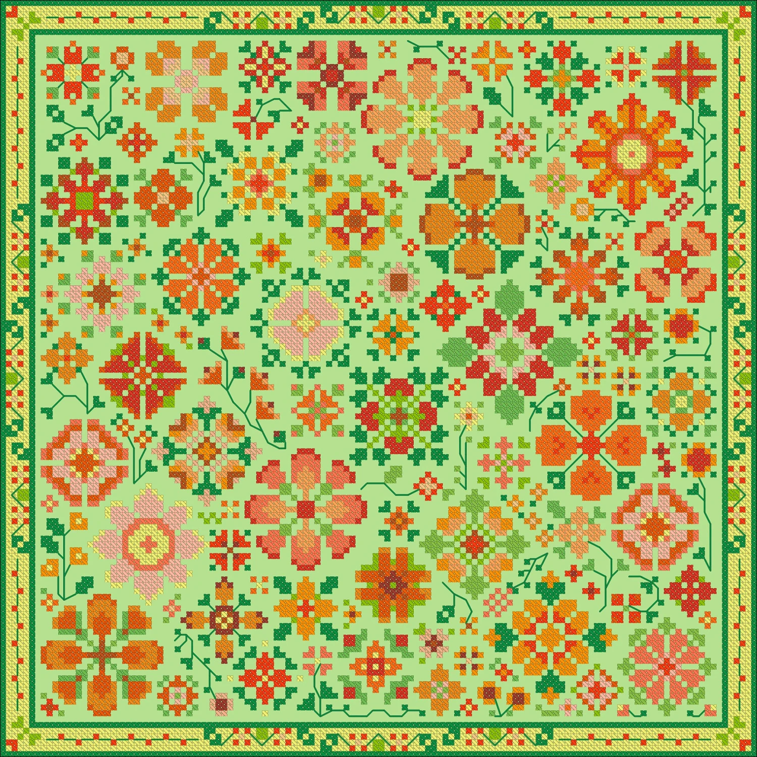 Flower-a-Day Cross Stitch Pattern - Orange 3 Flower-a-Day Cross Stitch Pattern - Orange
