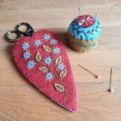 Hand Embroidered Felt Craft Kit - Scissor Case And Mini Pincushion