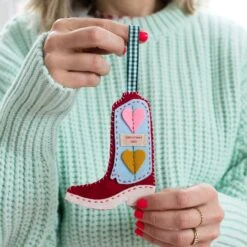 Felt Sewing Kit - Cowboy Boot Ornament -Olympus Handmade Store cotton clara felt craft kit cowboy boot ornament 02