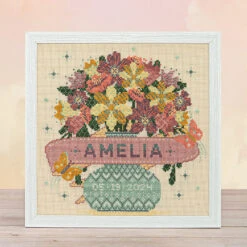 Modern Baby Sampler Cross Stitch Pattern - Bouquet And Butterflies