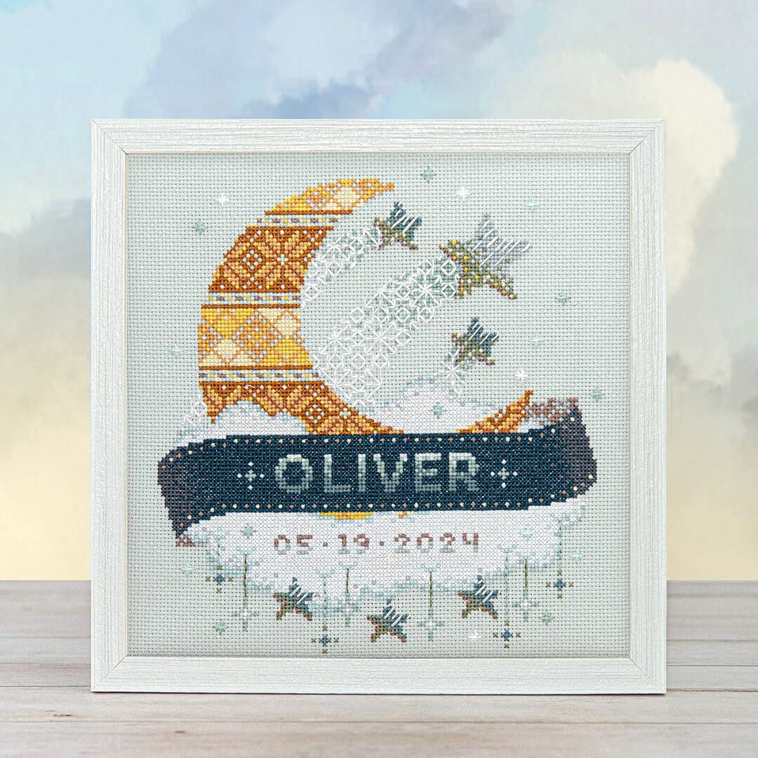 Modern Baby Sampler Cross Stitch Pattern - Moon And Stars 3 Modern Baby Sampler Cross Stitch Pattern - Moon And Stars