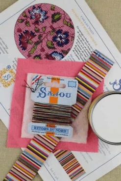 Round Box Cross Stitch Kit - Pink Bangalore -Olympus Handmade Store cross stitch kit pink bangalore round box 2