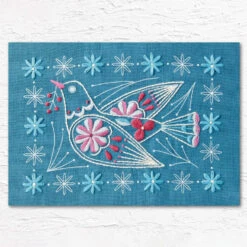 Dove With Flowers Hand Embroidery Kit - Vintage Blue