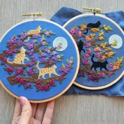 Cats And Full Moon Hand Embroidery Kit