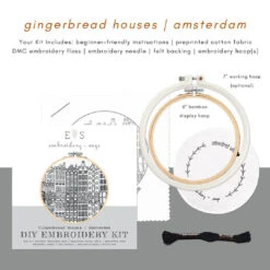 Gingerbread Houses Of Amsterdam Hand Embroidery Kit -Olympus Handmade Store embroidery sage kit amsterdam 03