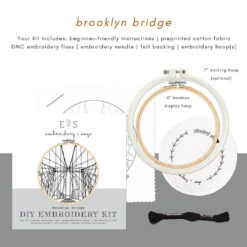 New York City Hand Embroidery Kit - Brooklyn Bridge -Olympus Handmade Store embroidery sage kit brooklyn bridge 03