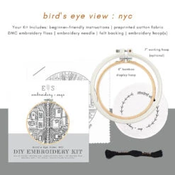 New York City Hand Embroidery Kit - Bird's Eye View -Olympus Handmade Store embroidery sage kit nyc birds eye 2