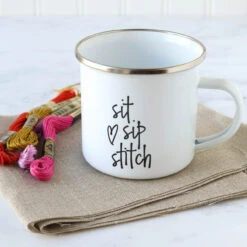 Sit Sip Stitch Enamel Camp Mug -Olympus Handmade Store enamel mug sit sip stitch 6