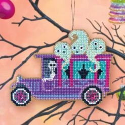Cross Stitch Halloween Ornament Kit - Haunted Hearse
