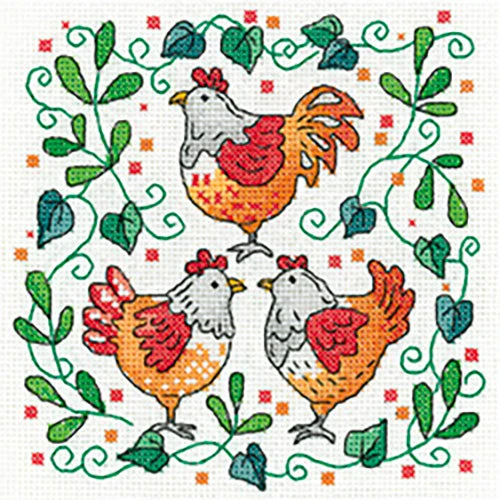 Three French Hens Cross Stitch Kit 3 Three French Hens Cross Stitch Kit