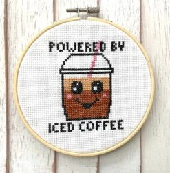 Powered By Iced Coffee Cross Stitch Pattern