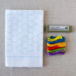 Sashiko World Embroidery Kit - Grandmother's Flower Garden -Olympus Handmade Store japanese sashiko kit america series tulip dishcloth 2