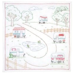 Hand Embroidery Wall Quilt Panel - Campground