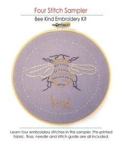 Four Stitch Hand Embroidery Sampler Kit - Bee Kind -Olympus Handmade Store jennifer jangles hand embroiderry kit bee kind 03