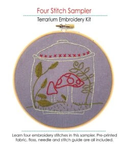 Four Stitch Hand Embroidery Sampler Kit - Terrarium -Olympus Handmade Store jennifer jangles hand embroiderry kit terrarium 03