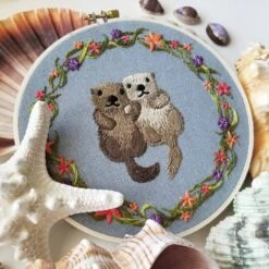 Otterly Adorable Hand Embroidery Kit -Olympus Handmade Store jessica long embroidery kit otterrly adorable 03