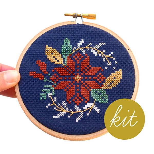 Poinsettia Wreath Cross Stitch Kit 3 Poinsettia Wreath Cross Stitch Kit