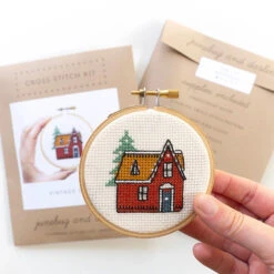 Vintage Cabin Cross Stitch Kit -Olympus Handmade Store junebug and darlin cross stitch kit vintage cabin 0003 Layer2
