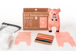 Hand Embroidered Plushie Doll Kit - Pig -Olympus Handmade Store kiriki press embroidery kit pig 04