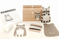 Hand Embroidered Plushie Doll Kit - Raccoon -Olympus Handmade Store kiriki press embroidery kit racoon 03