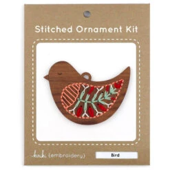 Hand Embroidered Wood Ornament Kit - Bird -Olympus Handmade Store kiriki press hand embroidery holiday ornament kit bird 02
