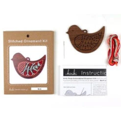Hand Embroidered Wood Ornament Kit - Bird -Olympus Handmade Store kiriki press hand embroidery holiday ornament kit bird 03