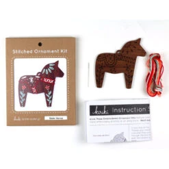 Hand Embroidered Wood Ornament Kit - Dala Horse -Olympus Handmade Store kiriki press hand embroidery holiday ornament kit dala horse 03