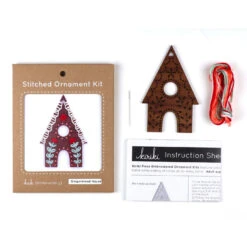 Hand Embroidered Wood Ornament Kit - Gingerbread House -Olympus Handmade Store kiriki press hand embroidery holiday ornament kit gingerbread house 03